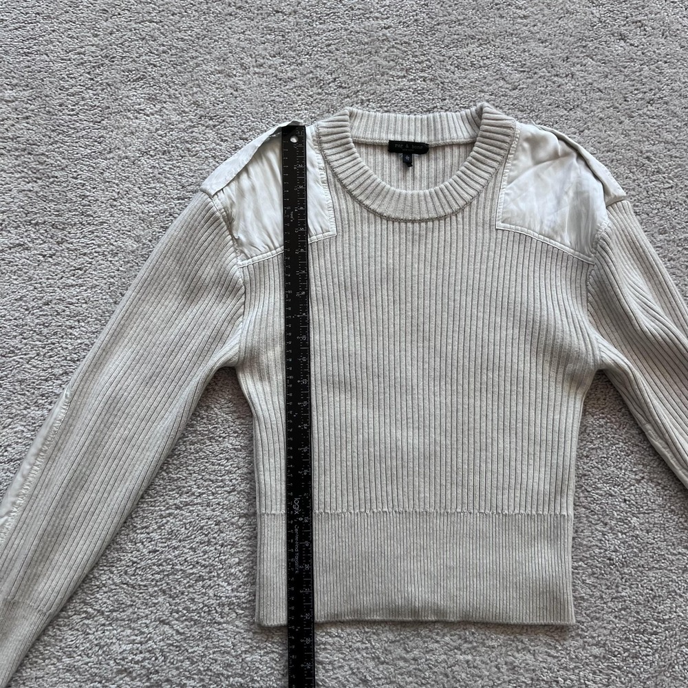 Rag & Bone Nikole Ribbed Knit Patch Shoulder Pullover Sweater Womens XL Beige - Picture 11 of 14